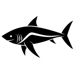 Obraz premium A black shark is swimming isolated on white background