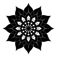 Stippled Black Ink Mandala with Alternating Petal Details