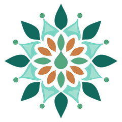 Pen-Drawn Mandala with Leaves, Dots, and Teardrop Motifs