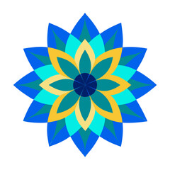 Eight-Point Mandala with Blue and Teal Geometry Outlined in Gold