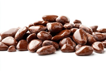 Naklejka premium Pile of Delicious Chocolate Coated Treats on White Background chocolate pile delicious candy snack