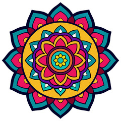 Psychedelic Mandala in Bold Outlines and Saturated Hues