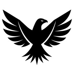 Obraz premium A black eagle spreads its wings isolated on white background