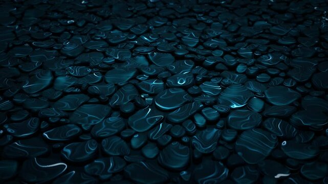 Magic stones background with dark realistic cobbles and glow neon lines of pulsating energy. Stylish abstract animation for science fiction, technology and modern art performance. 3D render , 4K 30fps