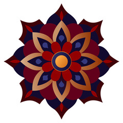 3D Regal Mandala in Crimson, Sapphire, and Bronze Embossed Form