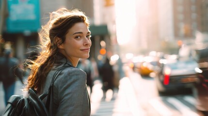 Cinematic Portrait of a Stylish Young French Businesswoman on a New York Street