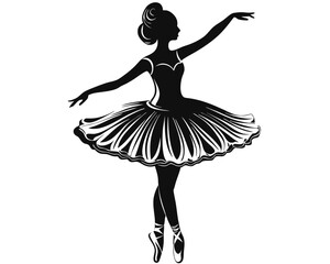 Elegant black silhouette of a young ballet dancer gracefully poised in a classic pose isolated on a clean background perfect for artistic projects and creative endeavors
