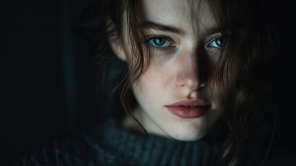 Intense Emotional Close-Up of a Woman with Fearful Expression