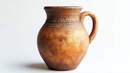 Rustic Earthenware Jug on White Background jug earthenware rustic pitcher clay ceramic pottery old