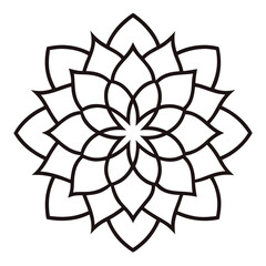 Bold Outline Mandala with Rounded Petals for Tattoo or Coloring