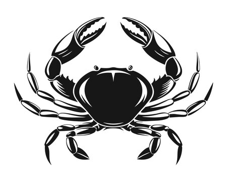 Striking black and yellow crab silhouette a bold crustacean outline perfect for nautical themes seafood branding or coastal decor presented as a clean graphic