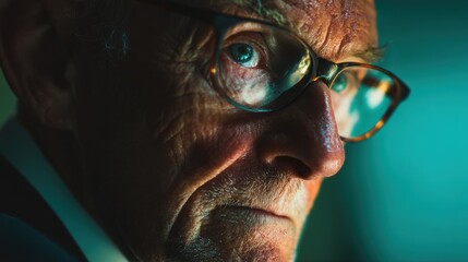 Cinematic Portrait of Senior Businessman with Intense Focus