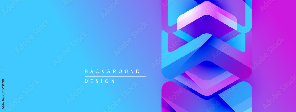 Aufkleber Gradient background features geometric shapes. Vivid blue transitions to purple. Text reads background design. Modern aesthetic, clean lines present.