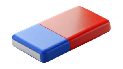 Colorful rubber eraser isolated against a black background with a vibrant two-tone design