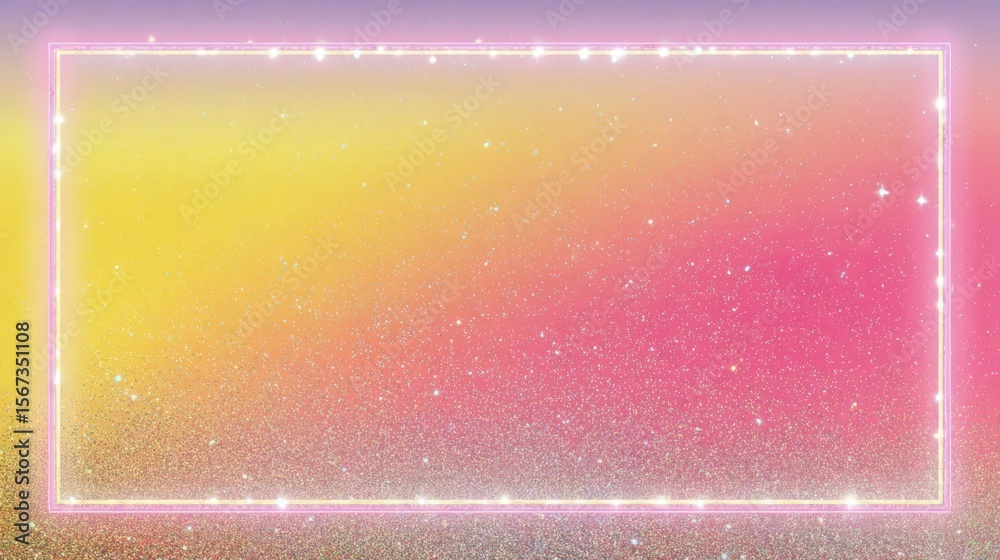 Poster Pop-style pastel gradient from lemon yellow to bubblegum pink with sparkly border lights in a horizontal frame.