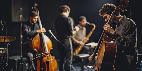 Obraz premium A group of musicians performing together with various instruments