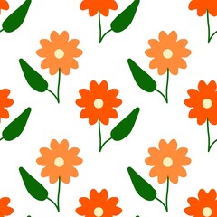 seamless pattern with hand drawn flowers on white background 