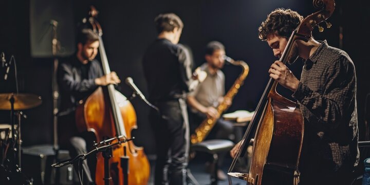 A group of musicians performing together with various instruments