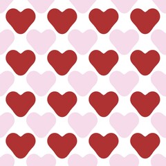 Seamless pattern with hand drawn red and pink heart on white background.