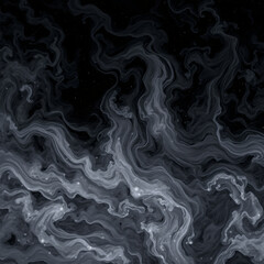 Obraz premium Abstract black and white swirling smoke or ink patterns creating a fluid, dynamic visual effect with intricate details and contrasting shades of dark gray, black, and white