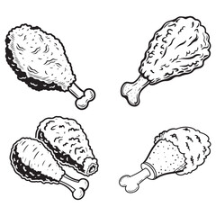  Fried Chicken leg vector silhouette