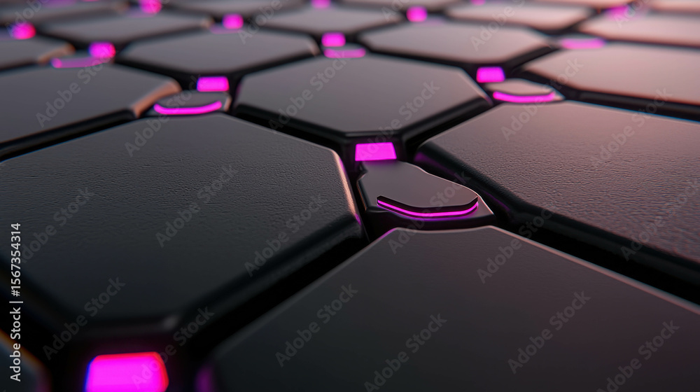 Canvas Prints futuristic hexagonal tiles with neon accents creating a modern abstract pattern in a digital environ