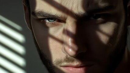 Focused Gaze Male Face Close-up Light and Shadow