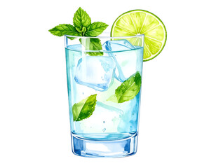 Refreshing Mint Lime Watercolor Drink