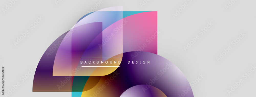 Poster Abstract colorful shapes overlap, creating dynamic visual effect. Gradient hues blend, forming modern background design. Minimalist style.