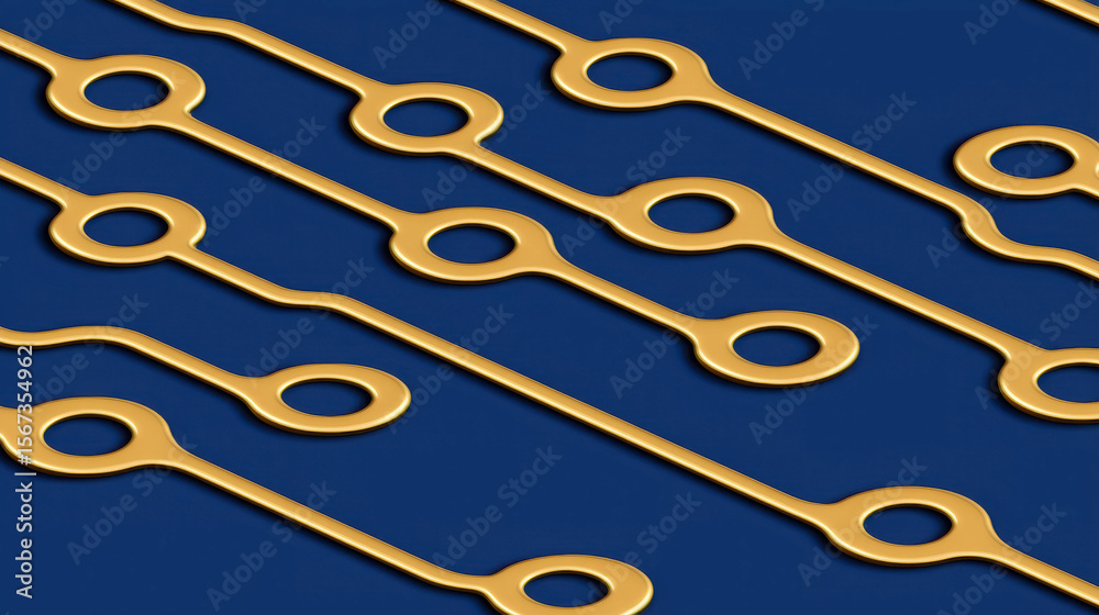 Poster abstract gold and navy blue background featuring fluid lines with circular cutouts creating an elega