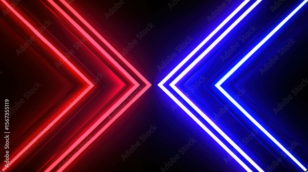 Wall mural neon arrow shapes in red and blue lighting creating a dynamic and modern background for creative pro