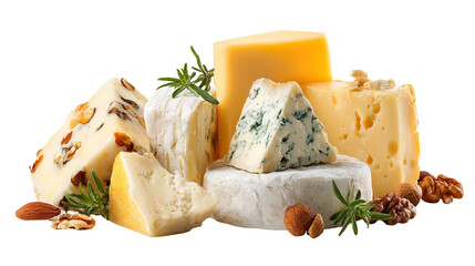 Cheese Platter Selection – Assortment of Various Cheeses on Transparent Background


