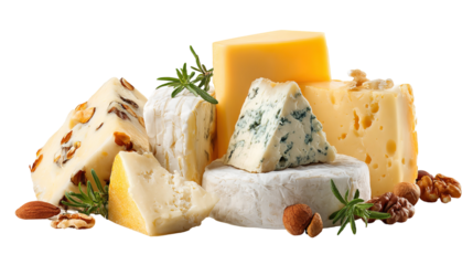 Cheese Platter Selection – Assortment of Various Cheeses on Transparent Background

