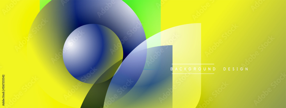 Poster Abstract design features overlapping colorful shapes. Yellow, green, blue gradients create dynamic visual effect. Modern aesthetic.