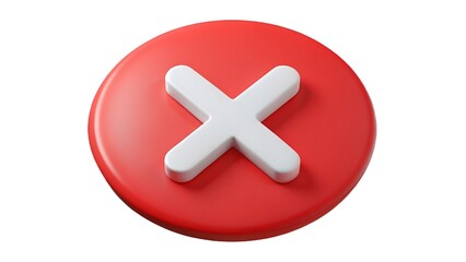 Obraz premium Three dimensional red circle with white x symbol representing a concept of error failure or cancellation isolated on white