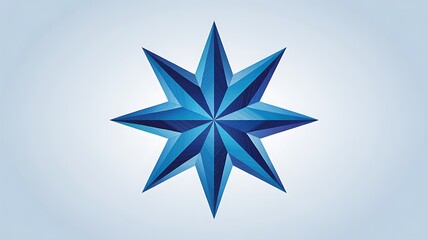 Obraz premium Geometric blue starburst shape with sharp points and shaded facets on a light background