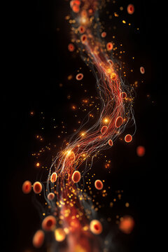 Leptin. Leptin hormone flowing through bloodstream in an energetic context.