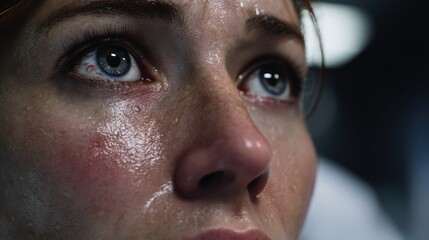 Close-Up of Scientist’s ‘Aha’ Moment with Detailed Facial Expression and Lab Lighting