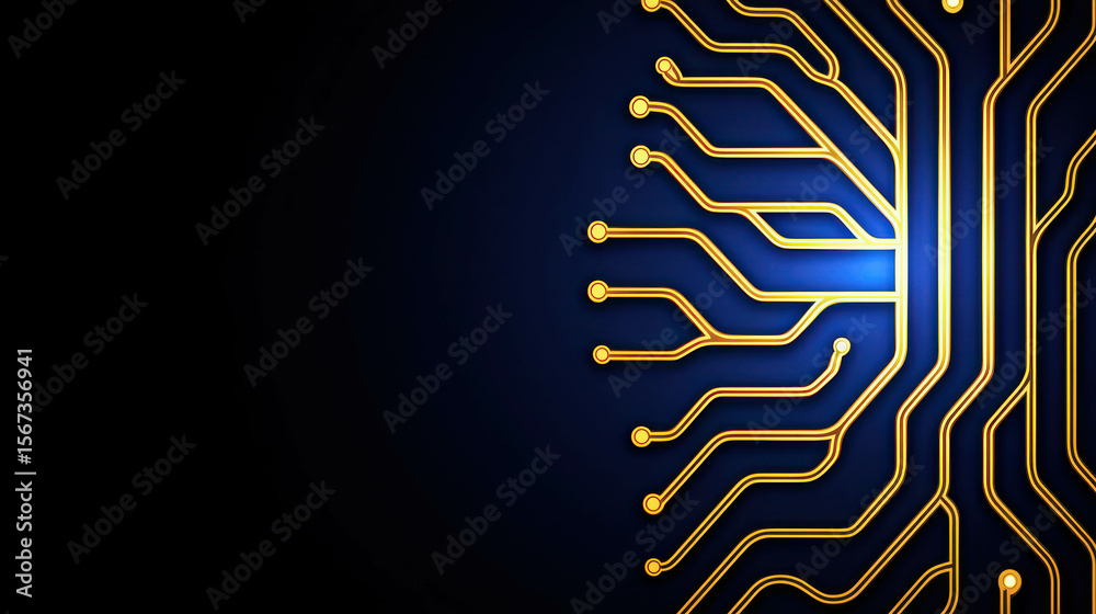 Wall mural golden circuit board pattern abstract background with blue gradient design for technology, innovatio