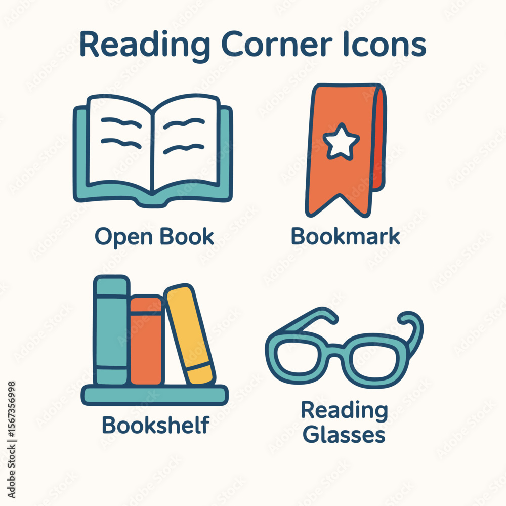 Fototapete simple icons representing elements associated with reading and a reading corner.