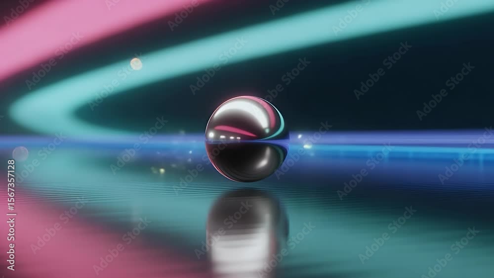 Poster abstract reflection: a mesmerizing abstract composition featuring a chrome sphere suspended in an et