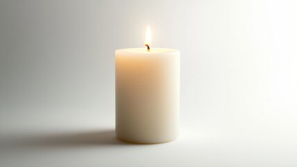 Lit White Pillar Candle with Warm Flame and Soft Glow candle flame glow burning light warm light wax