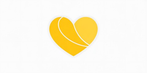 Abstract yellow heart shape with white outline on white background