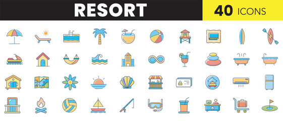 Luxury Resort & Vacation Icon Set &ndash; Colorful Travel Vector Collection