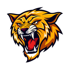 Roaring Wildcat Mascot Head Vector | Yellow Angry Cat Logo for Sports, Gaming, eSports, Tattoo, or Apparel Design

