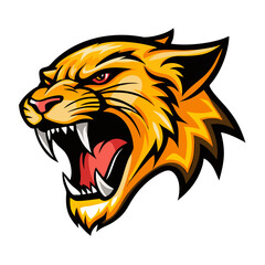 Roaring Wildcat Mascot Head Vector | Yellow Angry Cat Logo for Sports, Gaming, eSports, Tattoo, or Apparel Design

