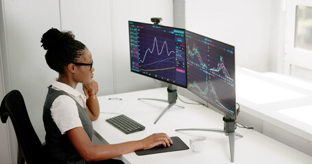 African Woman Broker Strategizing Online Trading