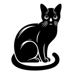 Black and white silhouette vector of a  cat on white background