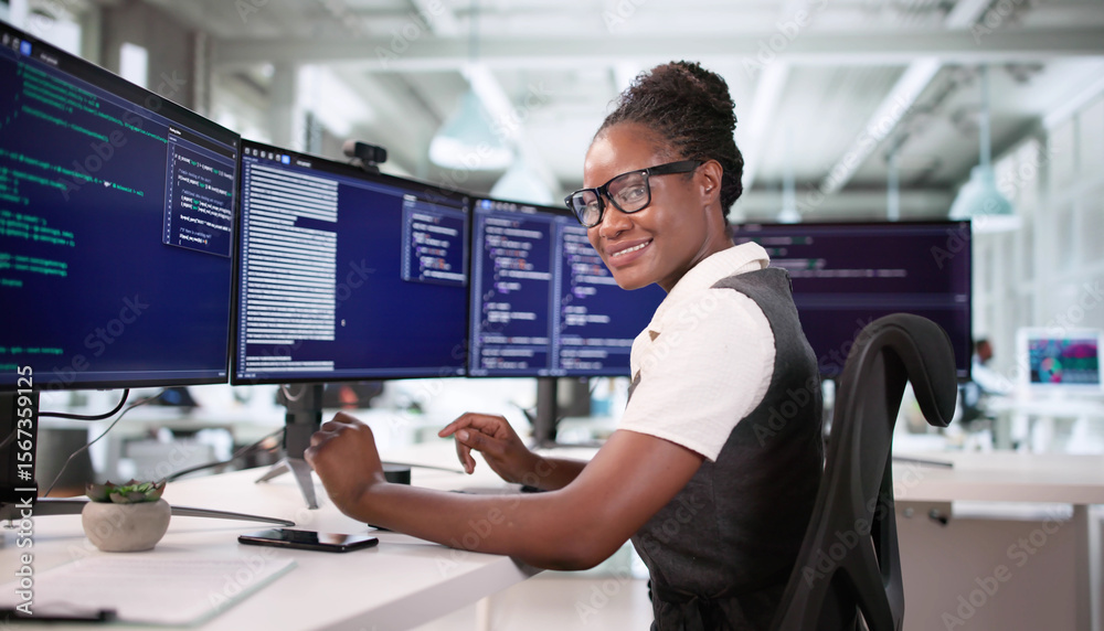 Aufkleber Portrait Of African American Woman Coder Working