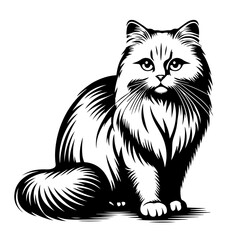 Black and white silhouette vector of a cat on white background